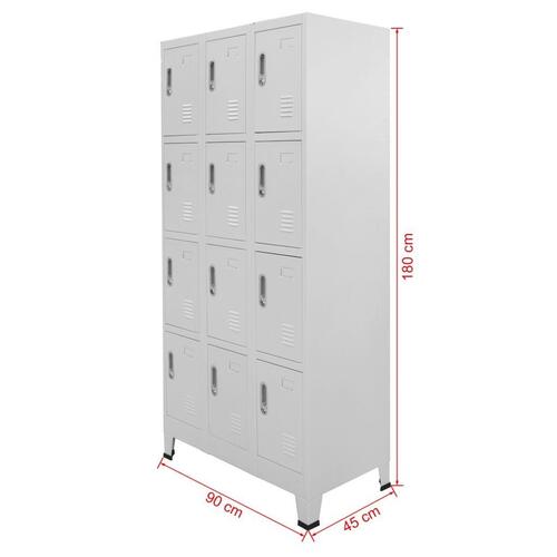 Lockerskab med 12 rum 90x45x180 cm
