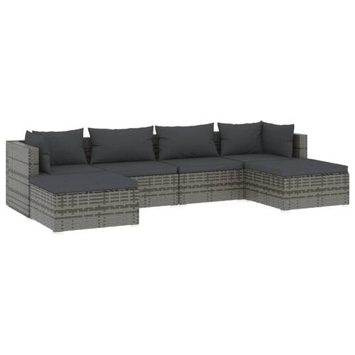 Loungesæt til haven 6 dele med hynder polyrattan grå