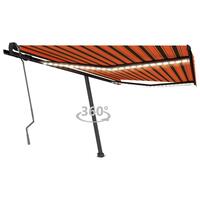 Markise m. LED-lys 400x350 cm manuel betjening orange og brun