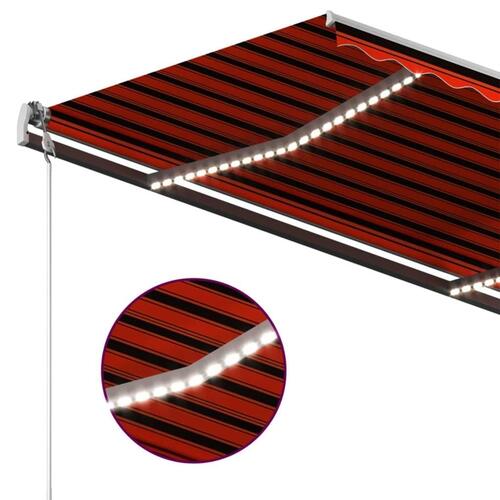 Markise m. LED-lys 400x350 cm manuel betjening orange og brun