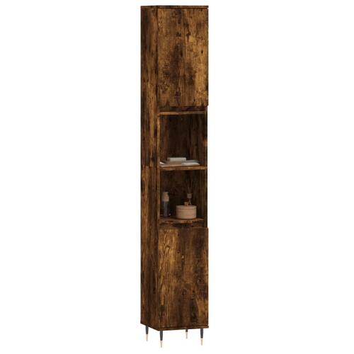 Badeværelsesskab 30x30x190 cm konstrueret træ røget egetræ