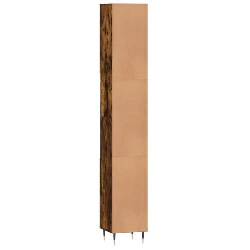 Badeværelsesskab 30x30x190 cm konstrueret træ røget egetræ