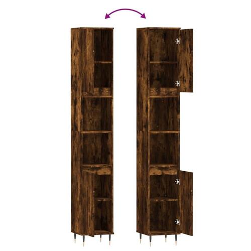 Badeværelsesskab 30x30x190 cm konstrueret træ røget egetræ