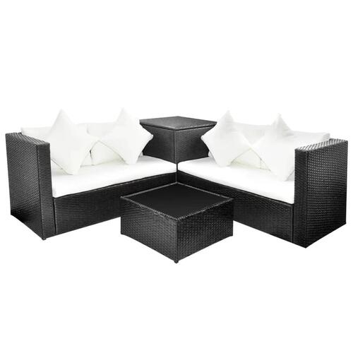 Haveloungesæt 4 dele med hynder polyrattan sort