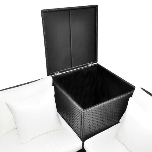 Haveloungesæt 4 dele med hynder polyrattan sort