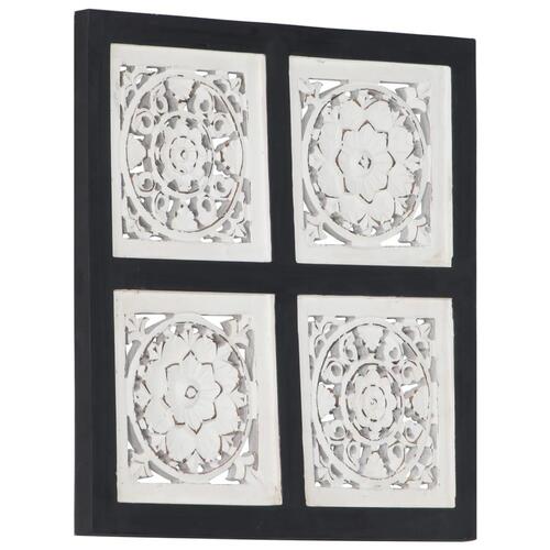 Håndskåret vægpanel 40x40x1,5 cm MDF sort og hvid