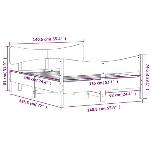 Sengeramme med sengegavl 135x190 cm massivt fyrretræ gyldenbrun