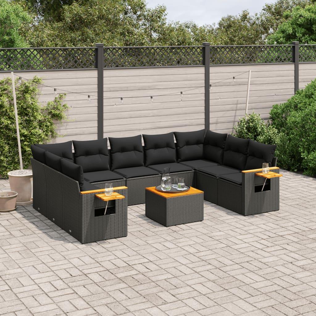 Sofasæt til haven 10 dele med hynder polyrattan sort billede