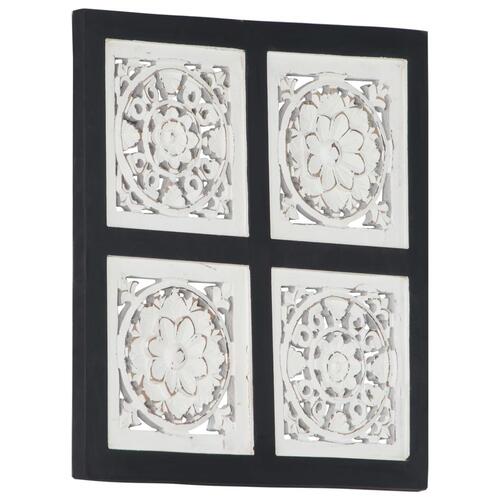 Håndskåret vægpanel 40x40x1,5 cm MDF sort og hvid