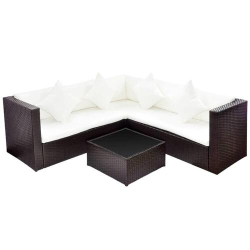 Loungesæt til haven 4 dele med hynder polyrattan brun