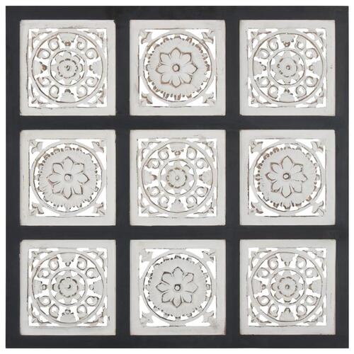 Håndskåret vægpanel 60x60x1,5 cm MDF sort og hvid