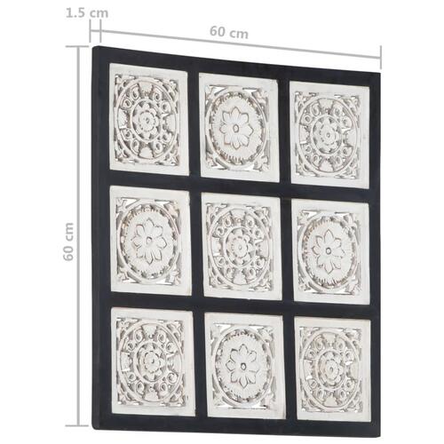 Håndskåret vægpanel 60x60x1,5 cm MDF sort og hvid