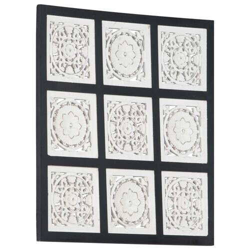 Håndskåret vægpanel 60x60x1,5 cm MDF sort og hvid