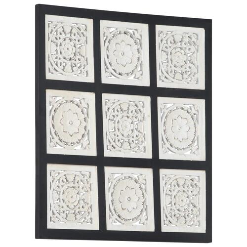 Håndskåret vægpanel 60x60x1,5 cm MDF sort og hvid