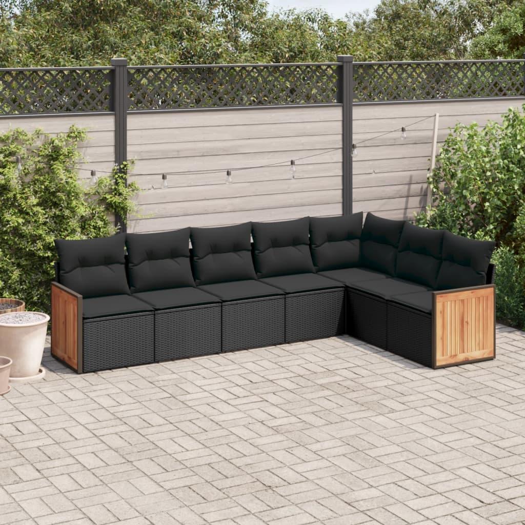 Sofasæt til haven 7 dele med hynder polyrattan sort billede