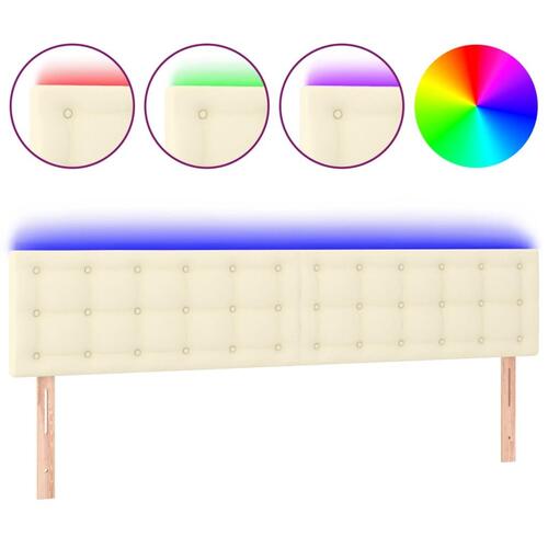 Sengegavl med LED-lys 200x5x78/88 cm kunstlæder cremefarvet