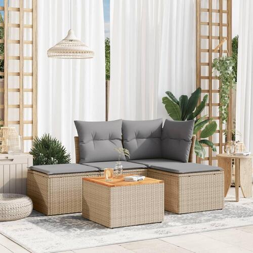 Havesofasæt 5 dele med hynder polyrattan beige