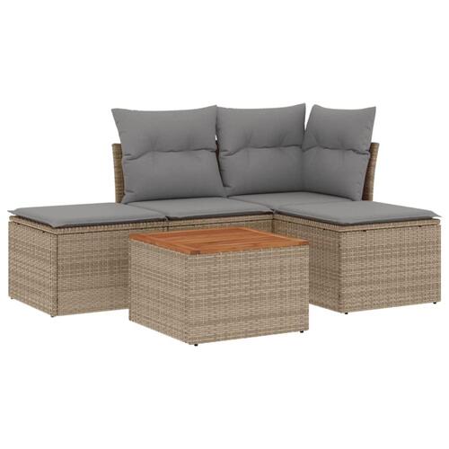 Havesofasæt 5 dele med hynder polyrattan beige