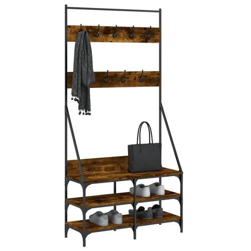Tøjstativ med skoopbevaring 90x34x184 cm røget egetræsfarve