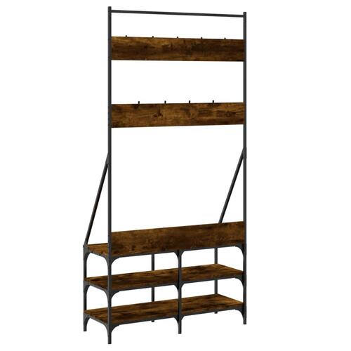 Tøjstativ med skoopbevaring 90x34x184 cm røget egetræsfarve