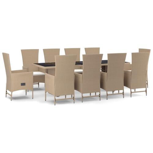 Spisebordssæt til haven 11 dele med hynder polyrattan beige
