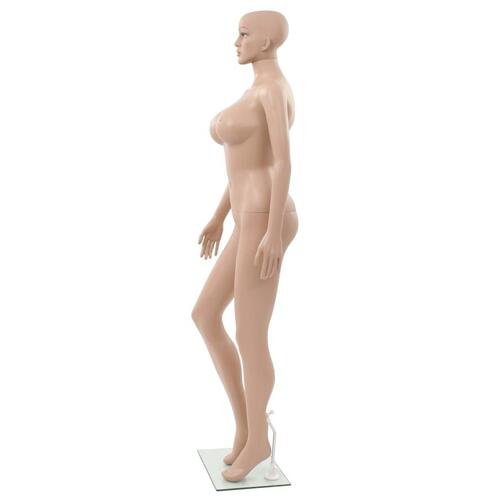 Sexet kvindelig mannequin med glassokkel beige 180 cm