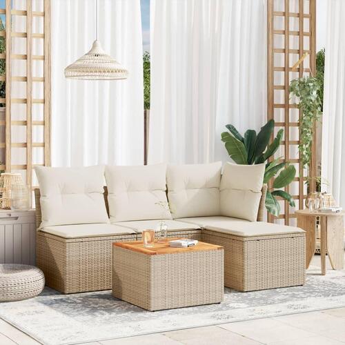 Sofasæt til haven 5 dele med hynder polyrattan beige