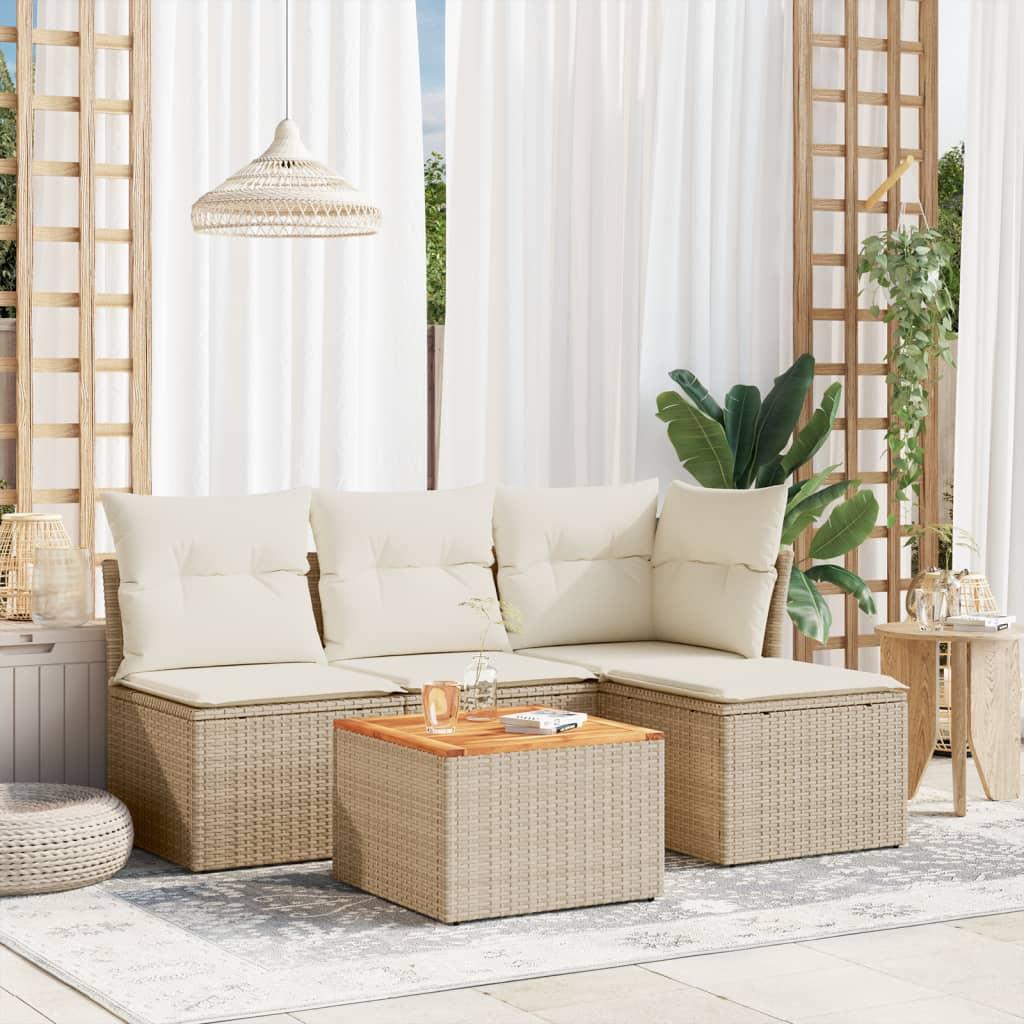 Sofasæt til haven 5 dele med hynder polyrattan beige