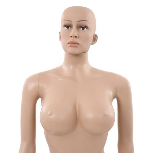 Sexet kvindelig mannequin med glassokkel beige 180 cm