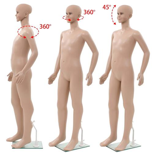 Børnemannequin m. glasbase 140 cm beige