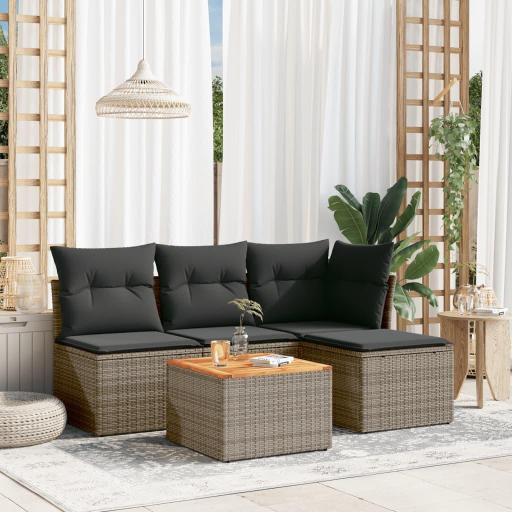Sofasæt 5 dele med hynder polyrattan grå