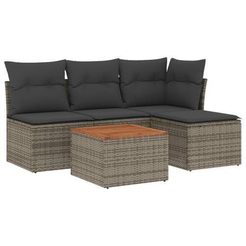 Sofasæt 5 dele med hynder polyrattan grå