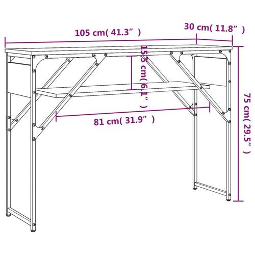 Konsolbord med hylde 105x30x75 cm konstrueret træ sort