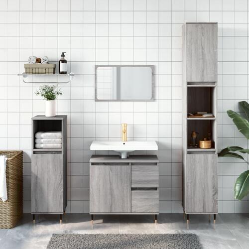 Badeværelsesskab 30x30x190 cm konstrueret træ grå sonoma-eg