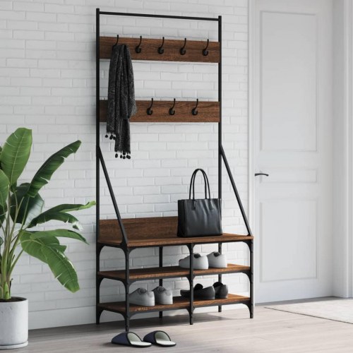 Tøjstativ med skoopbevaring 90x34x184 cm brun egetræsfarve