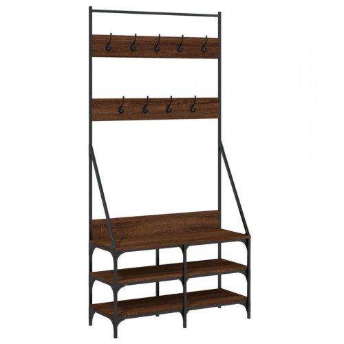 Tøjstativ med skoopbevaring 90x34x184 cm brun egetræsfarve