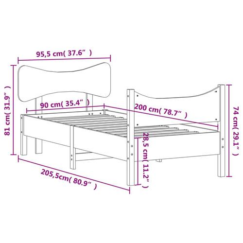 Sengeramme uden madras 90x200 cm massivt fyrretræ hvid