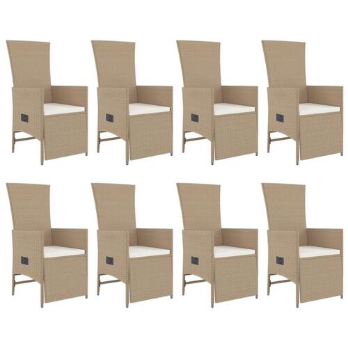 Spisebordssæt til haven 9 dele med hynder polyrattan beige