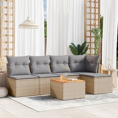 Havesofasæt 6 dele med hynder polyrattan beige