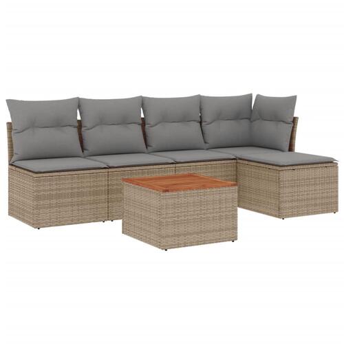 Havesofasæt 6 dele med hynder polyrattan beige