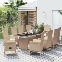 Spisebordssæt til haven 11 dele med hynder polyrattan beige