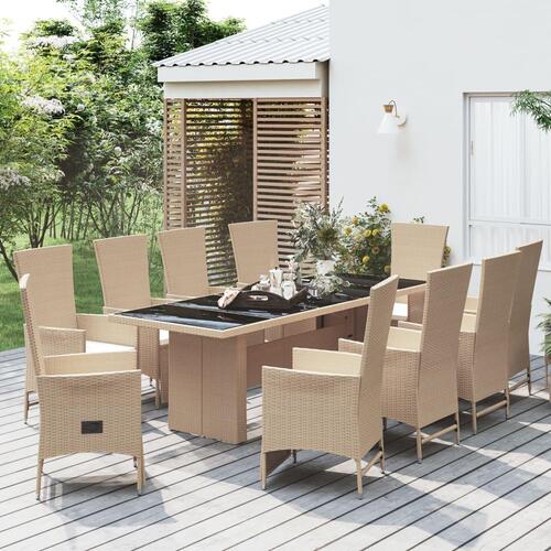 Spisebordssæt til haven 11 dele med hynder polyrattan beige