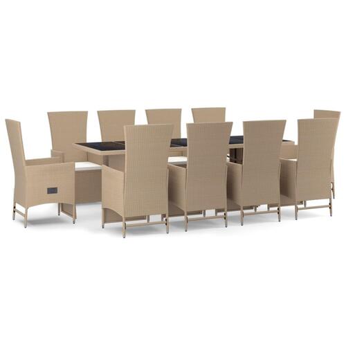 Spisebordssæt til haven 11 dele med hynder polyrattan beige