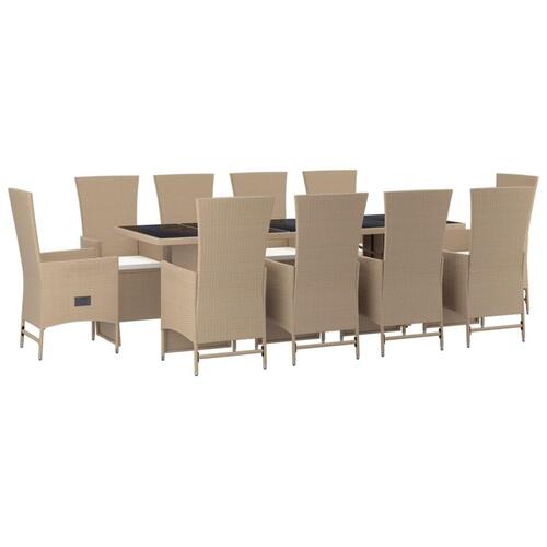 Spisebordssæt til haven 11 dele med hynder polyrattan beige