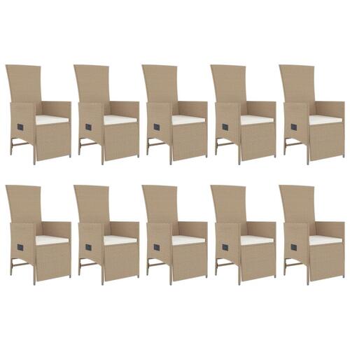 Spisebordssæt til haven 11 dele med hynder polyrattan beige