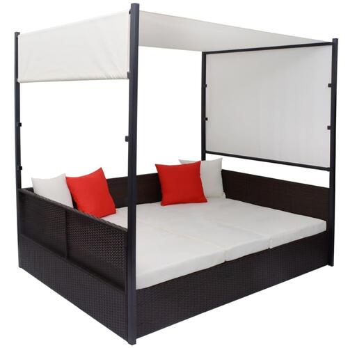 Solseng med baldakin brun 190 x 130 cm polyrattan