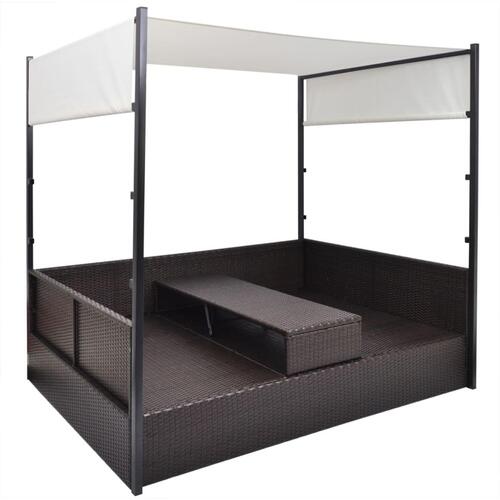 Solseng med baldakin brun 190 x 130 cm polyrattan