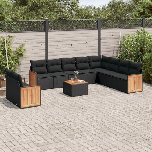 Sofasæt til haven 11 dele med hynder polyrattan sort