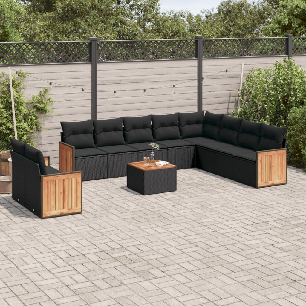 Sofasæt til haven 11 dele med hynder polyrattan sort
