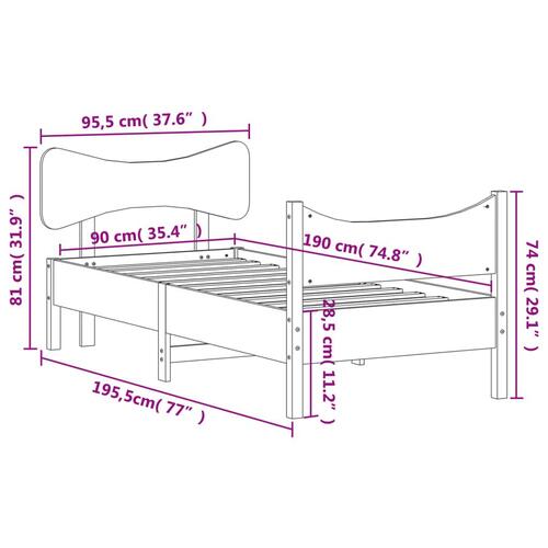 Sengeramme uden madras 90x190 cm massivt fyrretræ hvid